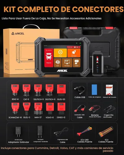 Vista 9 de ANCEL V6HD - Escáner de camión resistente con pruebas bidireccionales, regen DPF, DEF/SCR, codificación de inyector, corte de cilindro, reinicio
