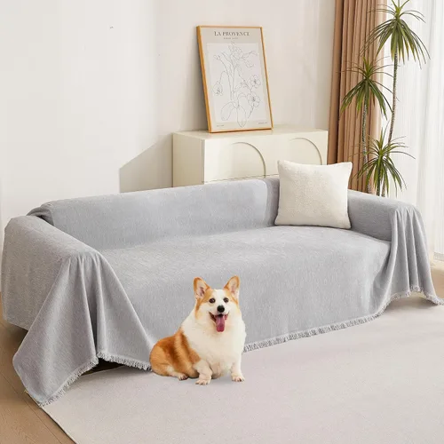 Vista 14 de MYSKY HOME - Funda extragrande para sillón de 1 cojín, lavable, protector de sofá con borlas, para mascotas y niños, 71 x 91 pulgadas, color beige