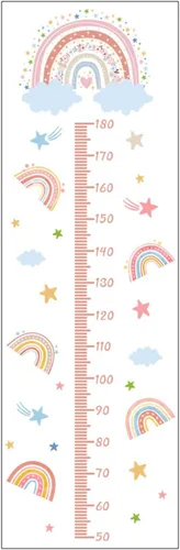 Vista 4 de Cartoon Rainbow Themed Growth Chart Wall Sticker for Kids Adhesive Child Height Measurement Ruler Wall Decal Set Kids Growth Chart