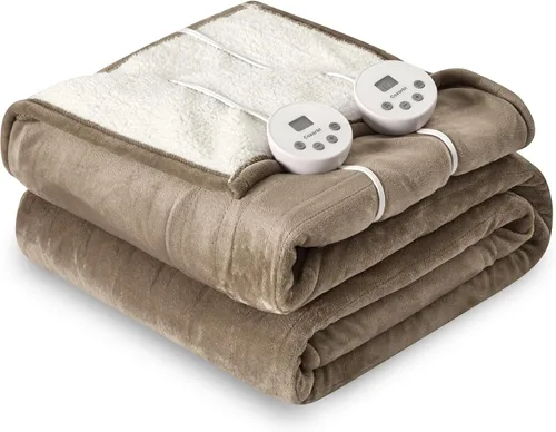 Vista 8 de Manta eléctrica térmica de 50"x60", manta de franela suave y sherpa reversible con 10 ajustes de calor, 12 configuraciones de temporizador y apagado