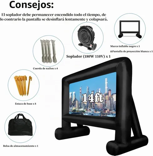 Vista 5 de Proyector inflable de 14 pies para exterior, pantalla de proyector inflable Proyección frontal/trasera para patio trasero, noche de cine al aire