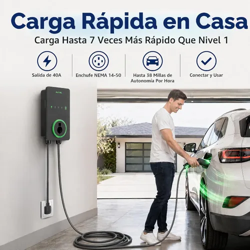 Vista 2 de Autel Cargador EV Nivel 2 40 Amperios Hogar Inteligente AI para Vehículo Eléctrico (EV) con Wi-Fi y Bluetooth, EVSE con Funda Integrada y Cable