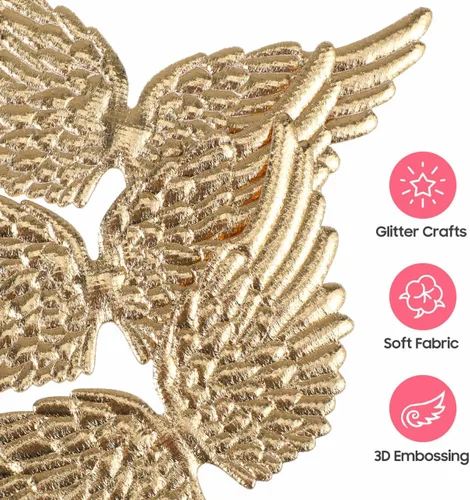Vista 4 de Healeved 12 piezas de mini alas de ángel para decoración de manualidades para mochilas, disfraces, bolsas, decoración del hogar, pequeñas alas Dorado