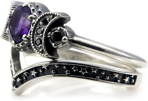 Vista 6 de Anillo Dios de triple luna, anillo de amatista roja, regalos de joyería para mujeres y niñas, fases lunares, bohemio, gitano, joyería de festival