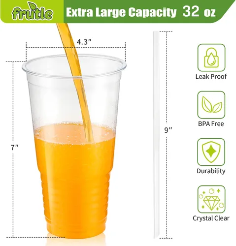 Vista 3 de Vasos de plástico de 32 onzas con tapas y pajitas, vasos desechables para café helado, bebidas frías, batidos, té de burbujas, batidos y bebidas