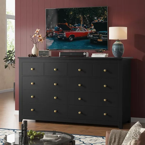 Vista 6 de DurayLoly Cómoda de 10 cajones para dormitorio, cómodas modernas negras para ropa, suministros de oficina, ideal como soporte de TV, recibidor