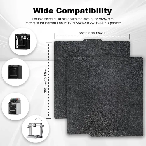 Vista 6 de IdeaFormer-3D Placa de construcción de doble cara negra PEI para Bambu Lab X1/X1C/X1E/P1P/P1S/P2S/A1, lámina de acero para muelles flexible