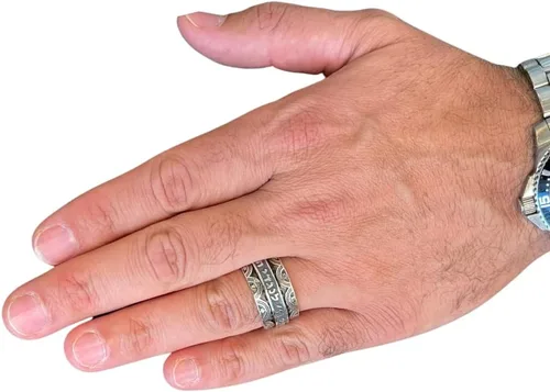Vista 2 de Anillo de barril giratorio de meditación hebreo hecho a mano en plata de ley 925, joyería judía tamaño 5 a 12