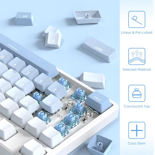 Vista 5 de MAGIC-REFINER Interruptores color azul gelatina para teclado mecánico DIY, interruptor de teclado táctil de 50 gf, 3 pines, pre-lubricado de fábrica