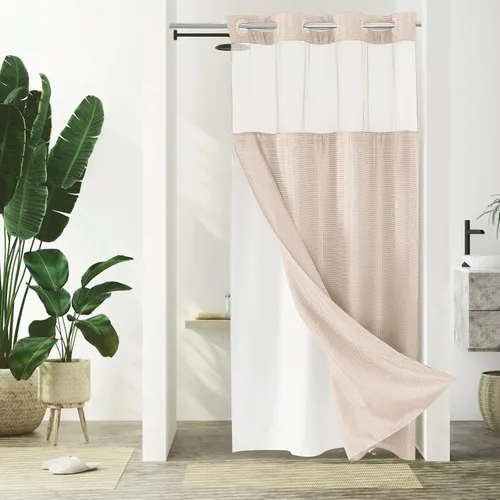 Vista 36 de Gibelle: cortina de ducha pequeña para baño de 36x74, cortina de ducha de punto gofre con juego de forro de tela a presión, no necesita ganchos