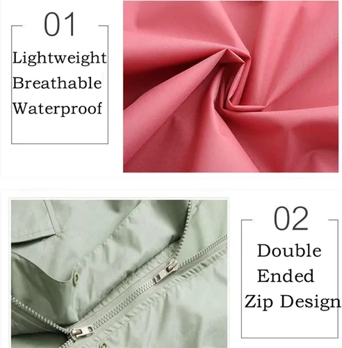 Vista 3 de Impermeable para mujer ligera transpirable impermeable con capucha para senderismo impermeable color morado talla M