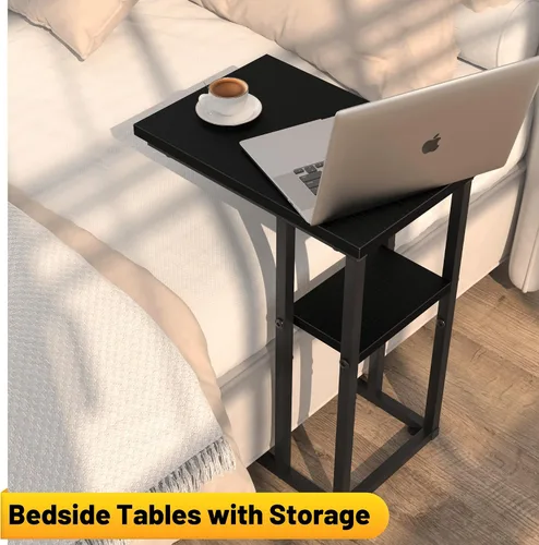 Vista 4 de Mesa auxiliar en forma de C, mesa auxiliar resistente de 2 niveles en forma de C para sofá, mesita de noche, espacio pequeño, mesa auxiliar