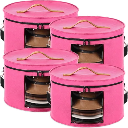 Vista 14 de Suzile Paquete de 4 Cajas Grandes Redondas Plegables para Sombreros de Mujer, Almacenaje con Capacidad para 6-10 Sombreros, Caja para Sombreros