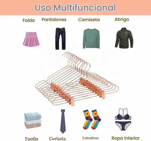 Vista 3 de Paquete de 10 ganchos de metal de 16.5 pulgadas con alambre de cobre oro rosa con clips, perchas para ropa