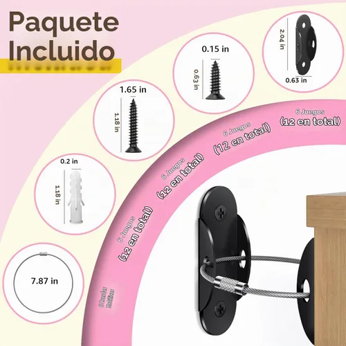 Vista 8 de RORMGO Anclajes antipunta para muebles (6 unidades), anclajes para muebles a prueba de bebés, correas de terremoto para muebles, aparador, pared