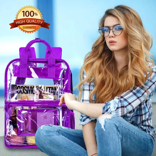 Vista 2 de ZLYERT Mochila transparente, resistente bolsa de libros transparente, mochilas grandes de PVC transparente para mujeres y hombres