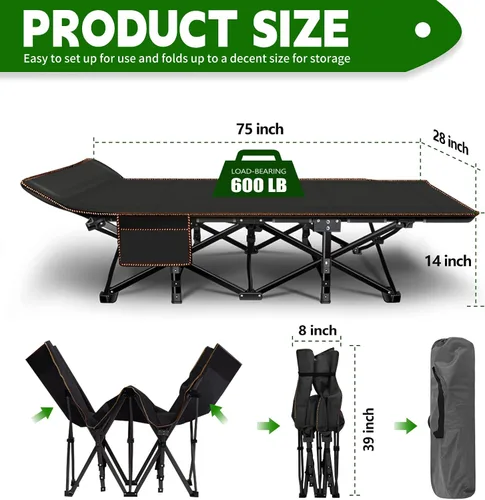 Vista 4 de NAIZEA Catres plegables para adultos, catre plegable con colchón, cama plegable para camping, catre militar portátil, catres de dormir Oxford