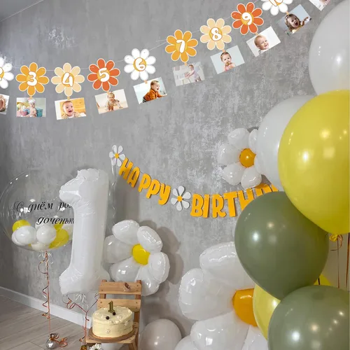 Vista 3 de Groovy One - Cartel de fotos de primer cumpleaños, decoración de fiesta bohemia con margaritas Groovy para baby shower, niña y niño, decoración