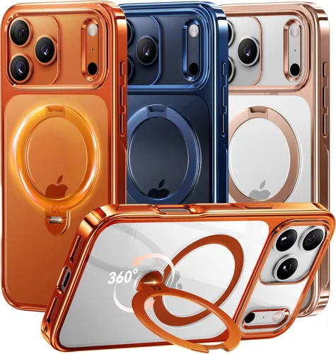 Vista 28 de CASEKOO Funda plateada brillante para iPhone 17 Pro con soporte magnético giratorio de 360 grados [compatible con MagSafe]