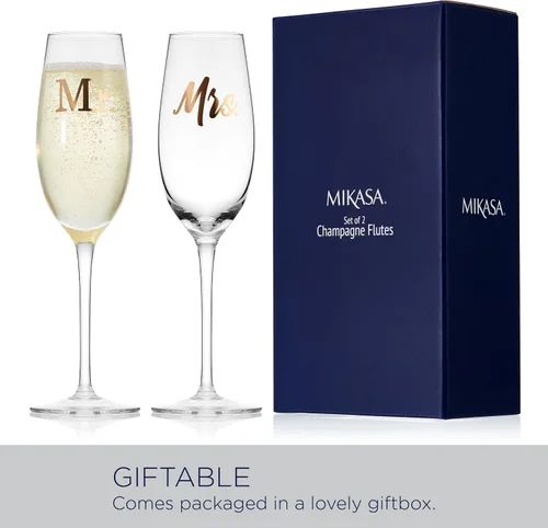 Vista 5 de Mikasa Gold Mr. and Mrs. - Juego de 2 copas de tostado de champán para aniversario de boda, 8 onzas