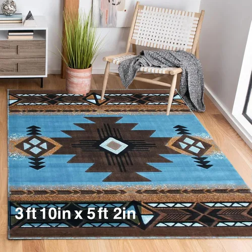 Vista 57 de YHSF South West - alfombra estilo nativo americano del suroeste C318 - fácil de limpiar, gruesa, suave, duradera, alfombra inspirada en tribus