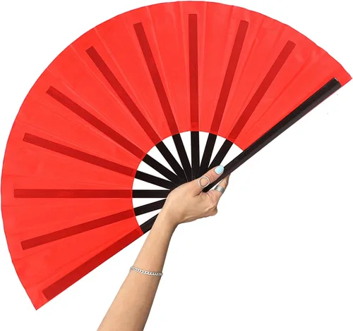 Vista 27 de Abanicos de mano plegables con bandera americana - Abanico grande de 13 pulgadas para rave, abanico que hace ruido y chasquea para baile de línea al