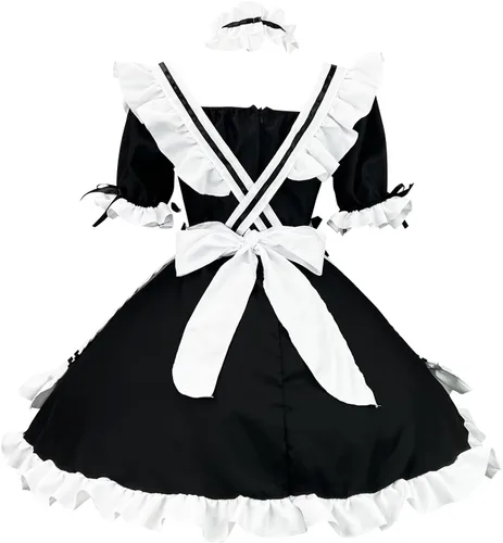 Vista 3 de LIUguoo Disfraz de Halloween para mujer, delantal francés, disfraz de sirvienta japonés, anime kawaii, lindo vestido de Lolita