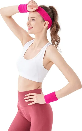 Vista 2 de 12 pares de muñequeras coloridas para el sudor, de algodón, para gimnasio, deportes