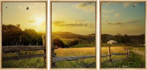 Vista 28 de wall26 Lienzo enmarcado para pared, juego de arte rojo, verde y amarillo, bosque de montaña otoñal, naturaleza, desierto, fotografía, realismo