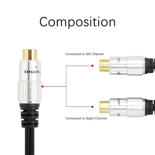 Vista 5 de SinLoon Aleación de aluminio RCA Y-splitter, divisor coaxial digital RCA simple a dual, cable de audio adaptador chapado en oro