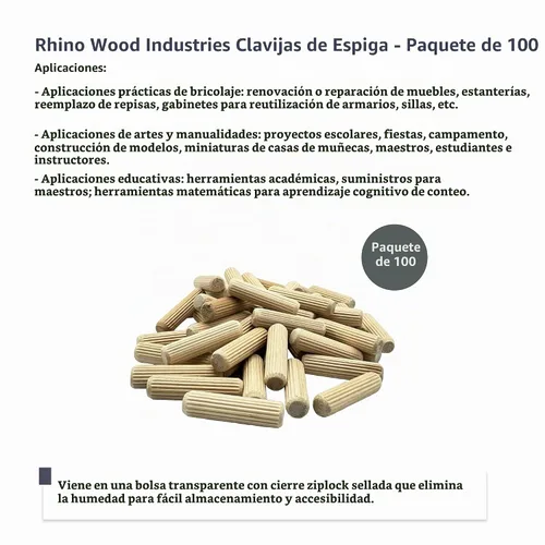 Vista 4 de 1/2" x 2" - Paquete de 100 pasadores de madera - Secados al horno, estriados y biselados (1/2" x 2", 100 unidades)