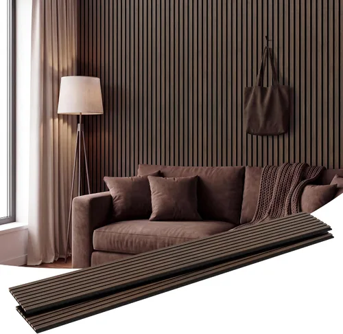 Vista 11 de Amsleekey Paquete de 4 paneles de pared de listones de madera acústica de Teca