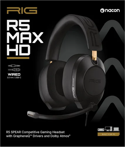 Vista 12 de RIG R5 Spear MAX HD Wired Gaming Headset for PC, PS5, Xbox – 40mm GrapheneQ™ Drivers, Dolby Atmos 3D Audio, Detachable Mic, USB-C Audio DAC, Memory