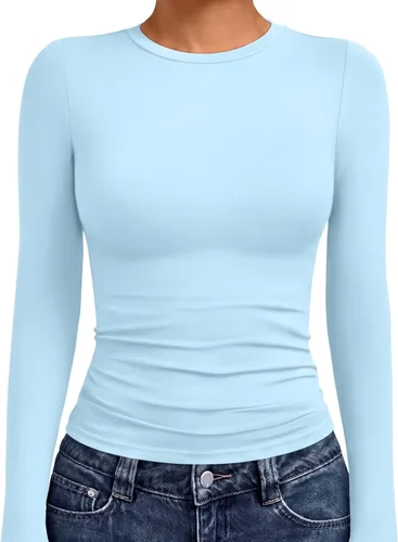 Vista 25 de AUTOMET - Camisetas ombligueras de manga larga para mujer, básicas, de compresión, para salir, otoño, ropa de moda del año 2000 Blanco