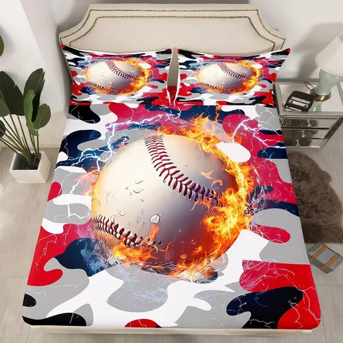 Vista 37 de Erosebridal American Flag Fitted Sheet Twin, Hockey Bedding Set United States Sports Games Bed Sheets for Kids Boys Teens Bedroom, Red White