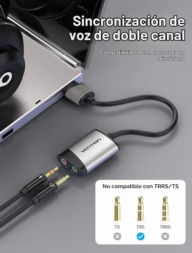 Vista 2 de Adaptador de audio USB - VENTION USB Tarjeta de sonido estéreo externa a auriculares de 0.138 in y adaptador de conector de micrófono para Windows