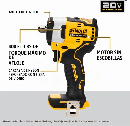 Vista 4 de DEWALT 20V MAX Cordless Impact Driver and Impact Wrench Combo (DCK242D2)