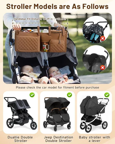 Vista 2 de kcross Bolsa organizadora de cochecito doble para Bob Duallie y Baby Jogger City Mini Gt2, organizador de cochecito doble con soporte para tazas