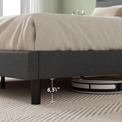 Vista 3 de Zinus Cama de plataforma tapizada Full Piper con cabecera con paneles horizontales, soporte de listones de madera, no necesita somier, fácil