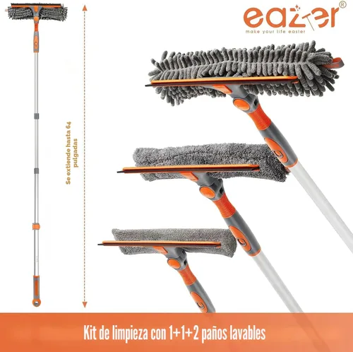 Vista 3 de Eazer Herramienta de limpieza de ventanas 2 en 1, escobilla de ventana de 64 pulgadas para el hogar, kit de limpieza de ventanas con poste