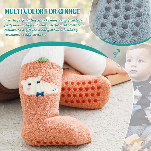 Vista 3 de Calcetines suaves y peludos para bebés, para niños, niñas, antideslizantes, acogedores, esponjosos, cálidos, para invierno, 5 pares
