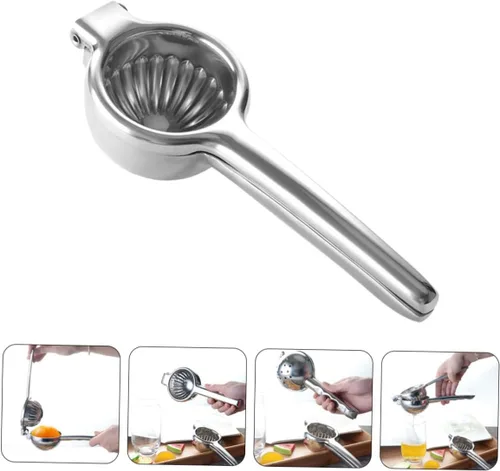 Vista 8 de Exprimidor manual de limón de acero inoxidable, exprimidor de frutas de mano para uso en cocina, material grueso resistente, fácil de apretar