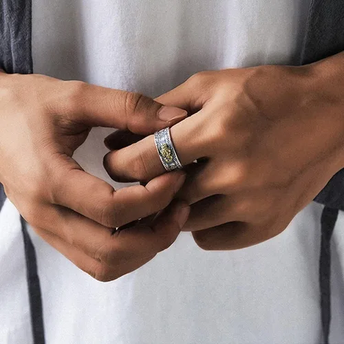 Vista 5 de SANGHAI Feng Shui Pixiu Anillo Feng Shui Pixiu Mani Mantra Protección de Riqueza Anillo Amuleto Riqueza Abierto Abierto Anillo Budista Joyería
