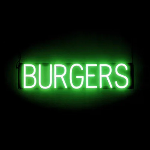 Vista 14 de SpellBrite HAMBURGERS Letrero para restaurantes Letreros relacionados con el comedor con aspecto de neón, luz LED roja 40.0 x 6.3 pulgadas Rojo