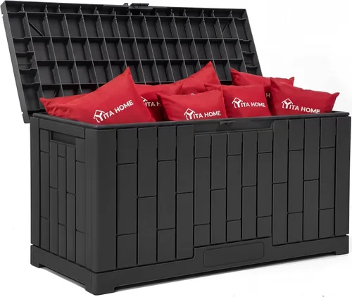 Vista 10 de [Usado] YITAHOME Caja de cubierta para exteriores de 35 galones, caja de almacenamiento impermeable con cerradura, contenedor de almacenamiento