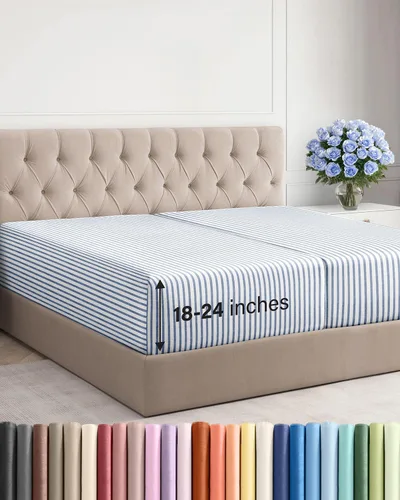 Vista 137 de Sábana bajera ajustable extra profunda Twin XL – Sábana bajera individual de lujo de hotel solamente – Se adapta fácilmente a colchones de 18 a 24