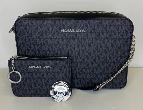 Vista 7 de Michael Kors Bolso cruzado Jet Set para mujer Signature Mk Negro