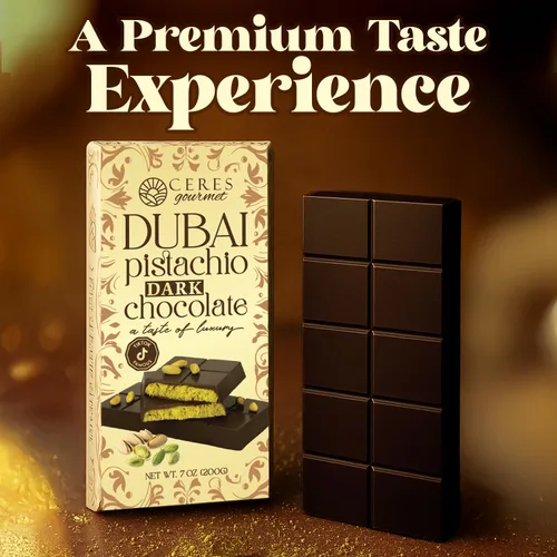 Vista 7 de Ceres Gourmet Barra de chocolate oscuro Dubai Pistachio Knafeh 7 oz