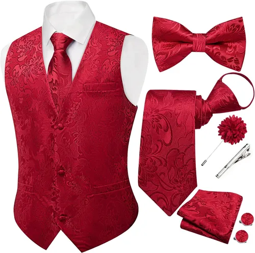 Vista 13 de DiBanGu Conjunto de chaleco de traje de cachemira y corbata preatada para Dorado y Negro