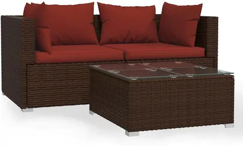 Vista 30 de Patio 3 Seater Sofa with Cushions Brown Poly Rattan Brown and Green